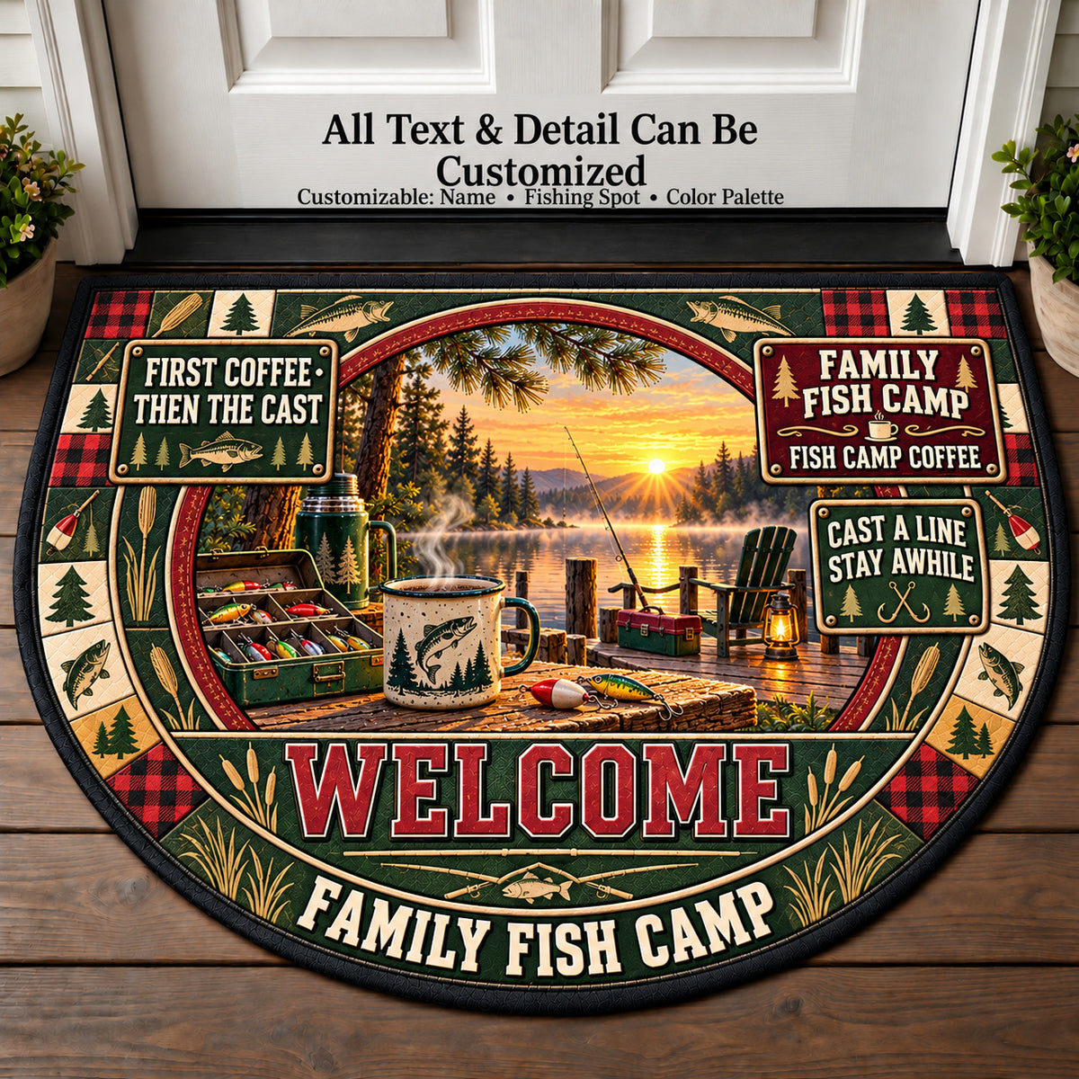 Fish Camp Coffee - Family Fish Camp Personalized Half Round Mat | 5To9Vibe