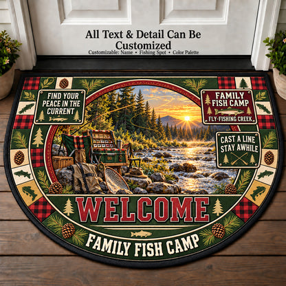 Fly Fishing Creek - Family Fish Camp Personalized Half Round Mat | 5To9Vibe