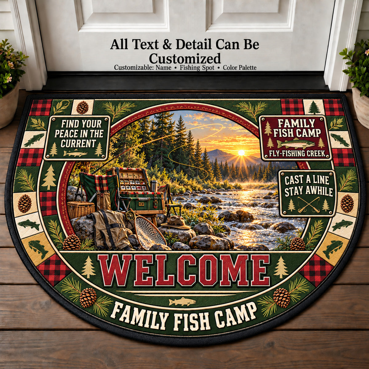 Fly Fishing Creek - Family Fish Camp Personalized Half Round Mat | 5To9Vibe