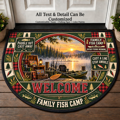 Kayak Fishing Morning - Family Fish Camp Personalized Half Round Mat | 5To9Vibe