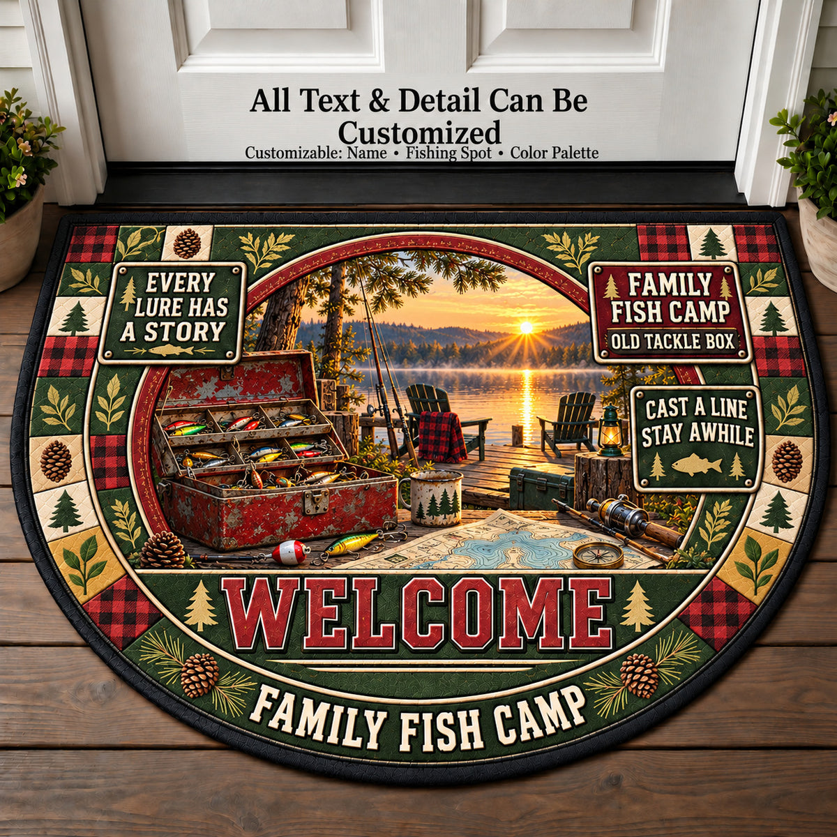 Old Tackle Box - Family Fish Camp Personalized Half Round Mat | 5To9Vibe