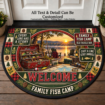 Old Tackle Box - Family Fish Camp Personalized Half Round Mat | 5To9Vibe