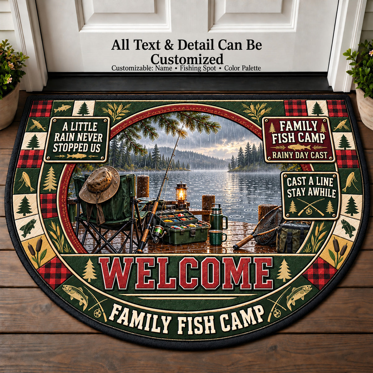 Rainy Day Cast - Family Fish Camp Personalized Half Round Mat | 5To9Vibe