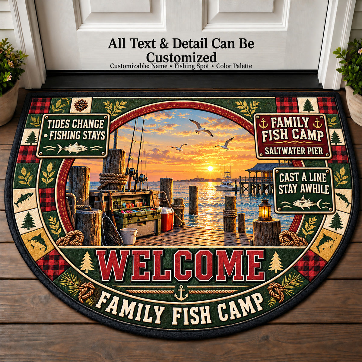 Saltwater Pier - Family Fish Camp Personalized Half Round Mat | 5To9Vibe