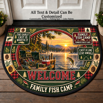 Sunrise Bass Lake - Family Fish Camp Personalized Half Round Mat | 5To9Vibe