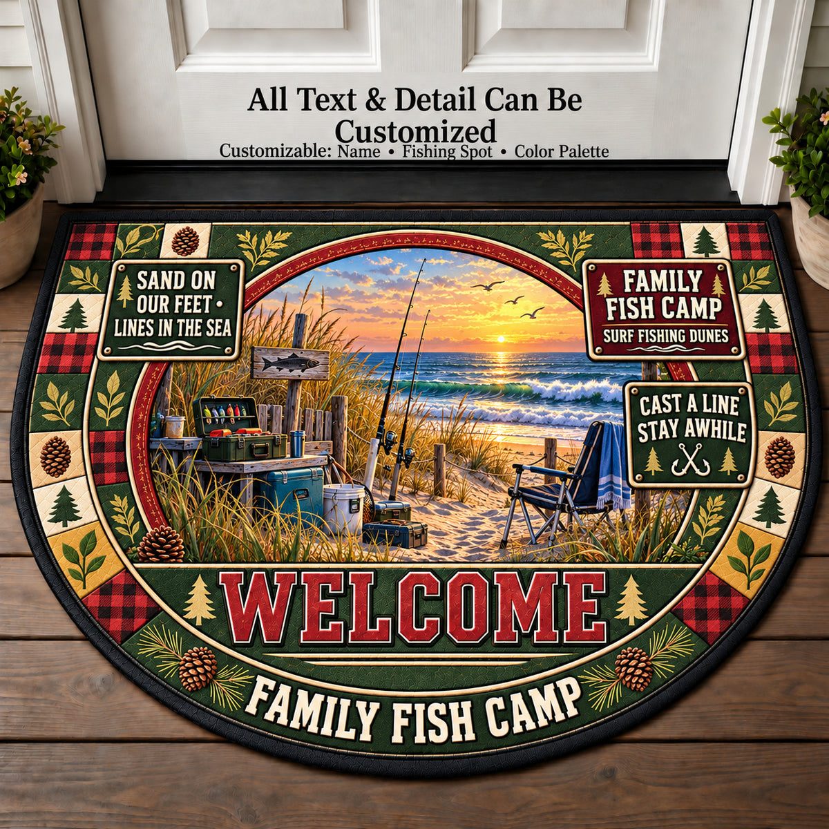 Surf Fishing Dunes - Family Fish Camp Personalized Half Round Mat | 5To9Vibe