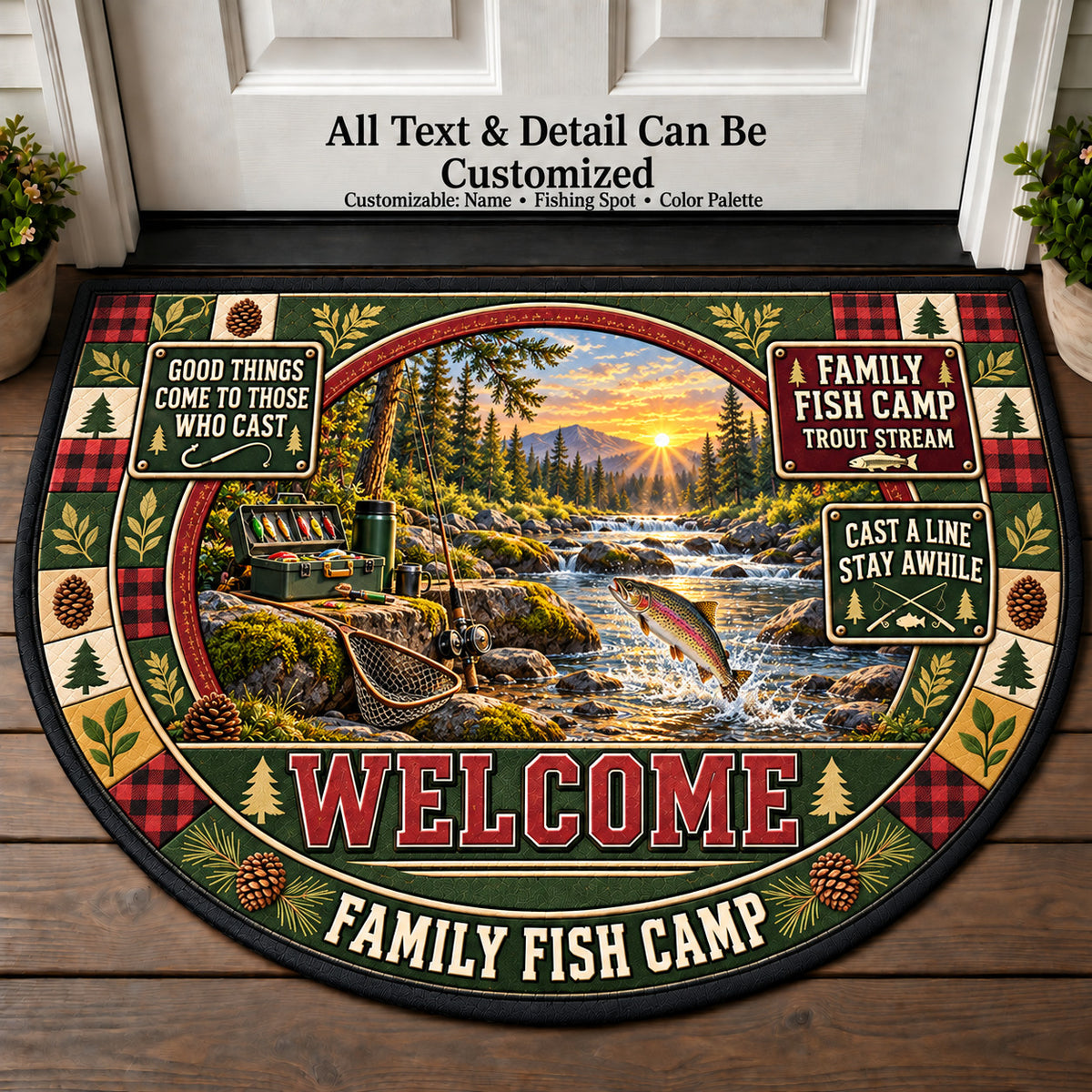 Trout Stream - Family Fish Camp Personalized Half Round Mat | 5To9Vibe