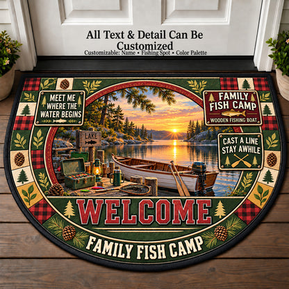 Wooden Fishing Boat - Family Fish Camp Personalized Half Round Mat | 5To9Vibe