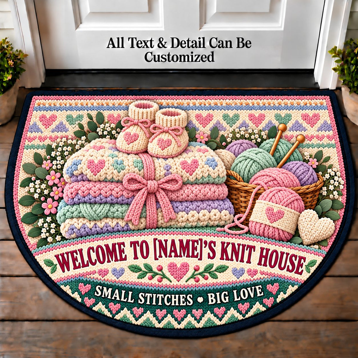 Baby Blanket - Family Knit House Personalized Half Round Mat | 5To9Vibe