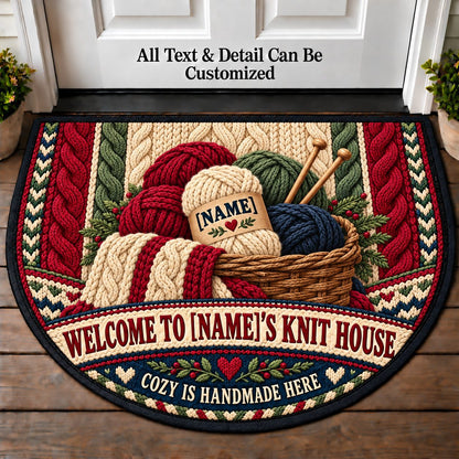 Chunky Cable Knit - Family Knit House Personalized Half Round Mat | 5To9Vibe