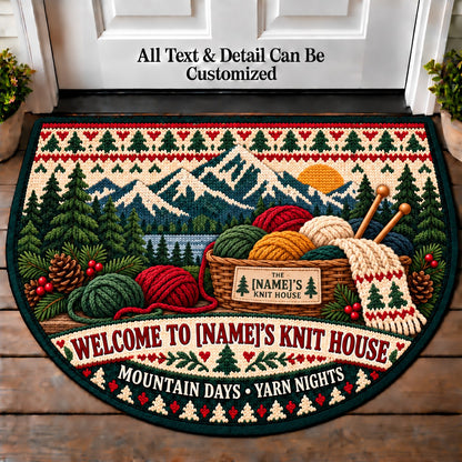 Colorwork Mountains - Family Knit House Personalized Half Round Mat | 5To9Vibe