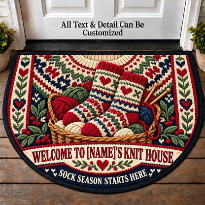 Cozy Socks - Family Knit House Personalized Half Round Mat | 5To9Vibe