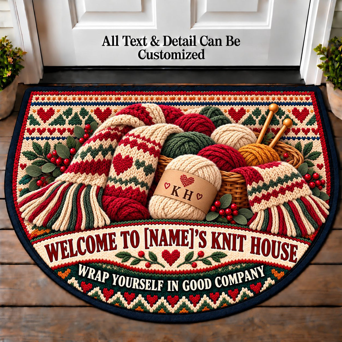 Handmade Scarf - Family Knit House Personalized Half Round Mat | 5To9Vibe