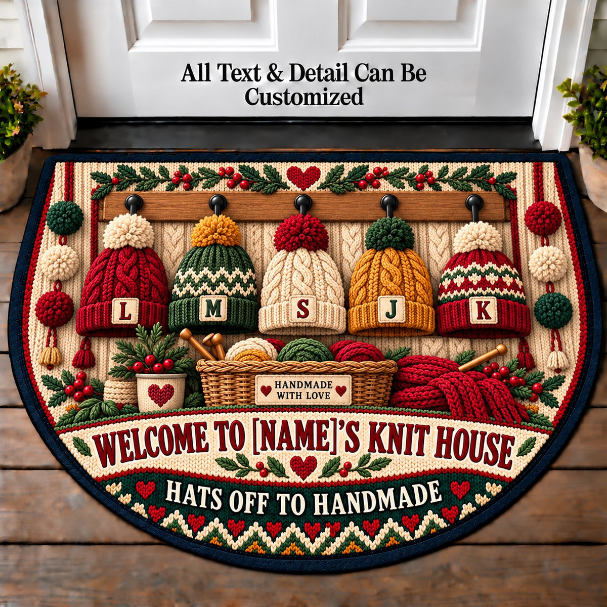 Hat Wall - Family Knit House Personalized Half Round Mat | 5To9Vibe