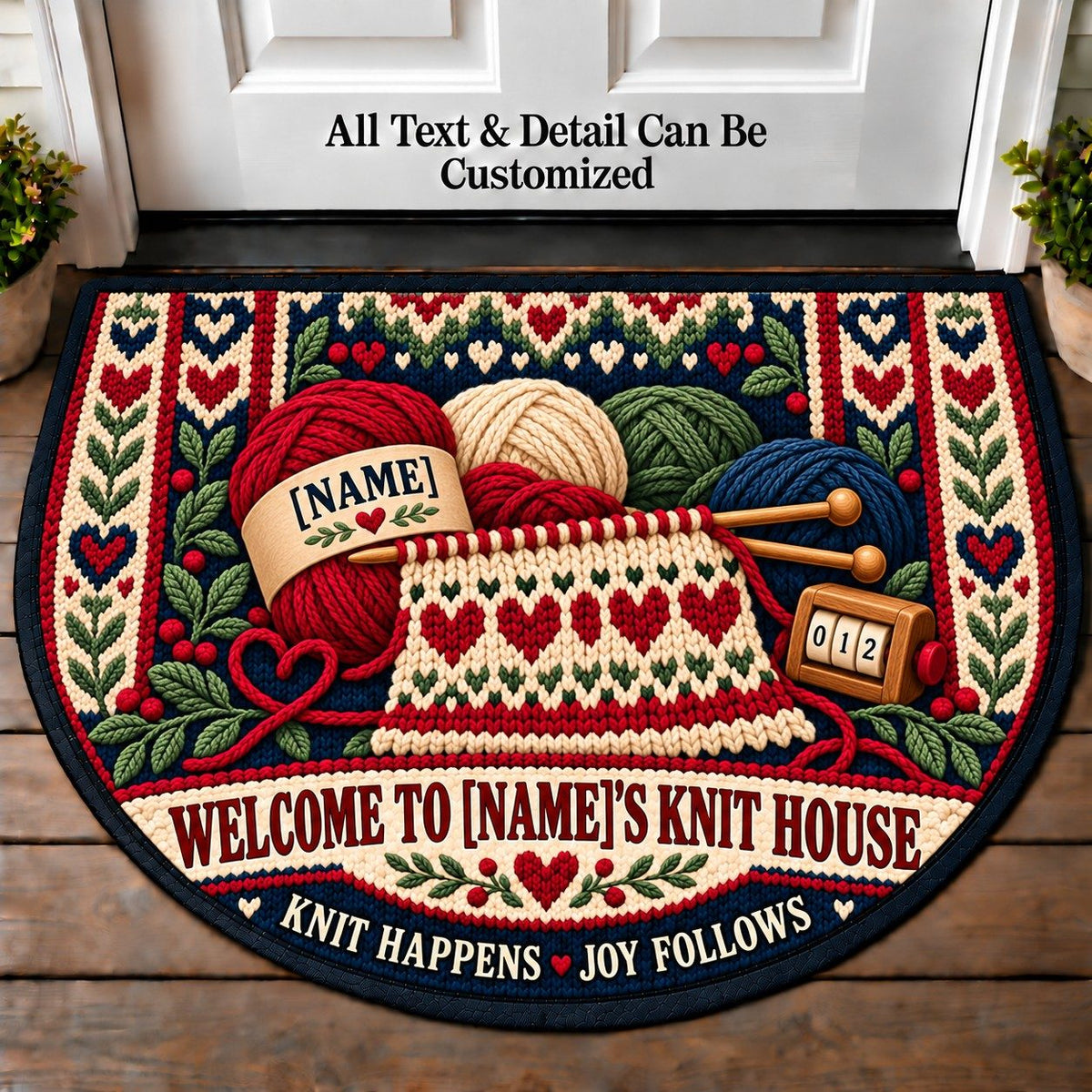 Knit Purl - Family Knit House Personalized Half Round Mat | 5To9Vibe