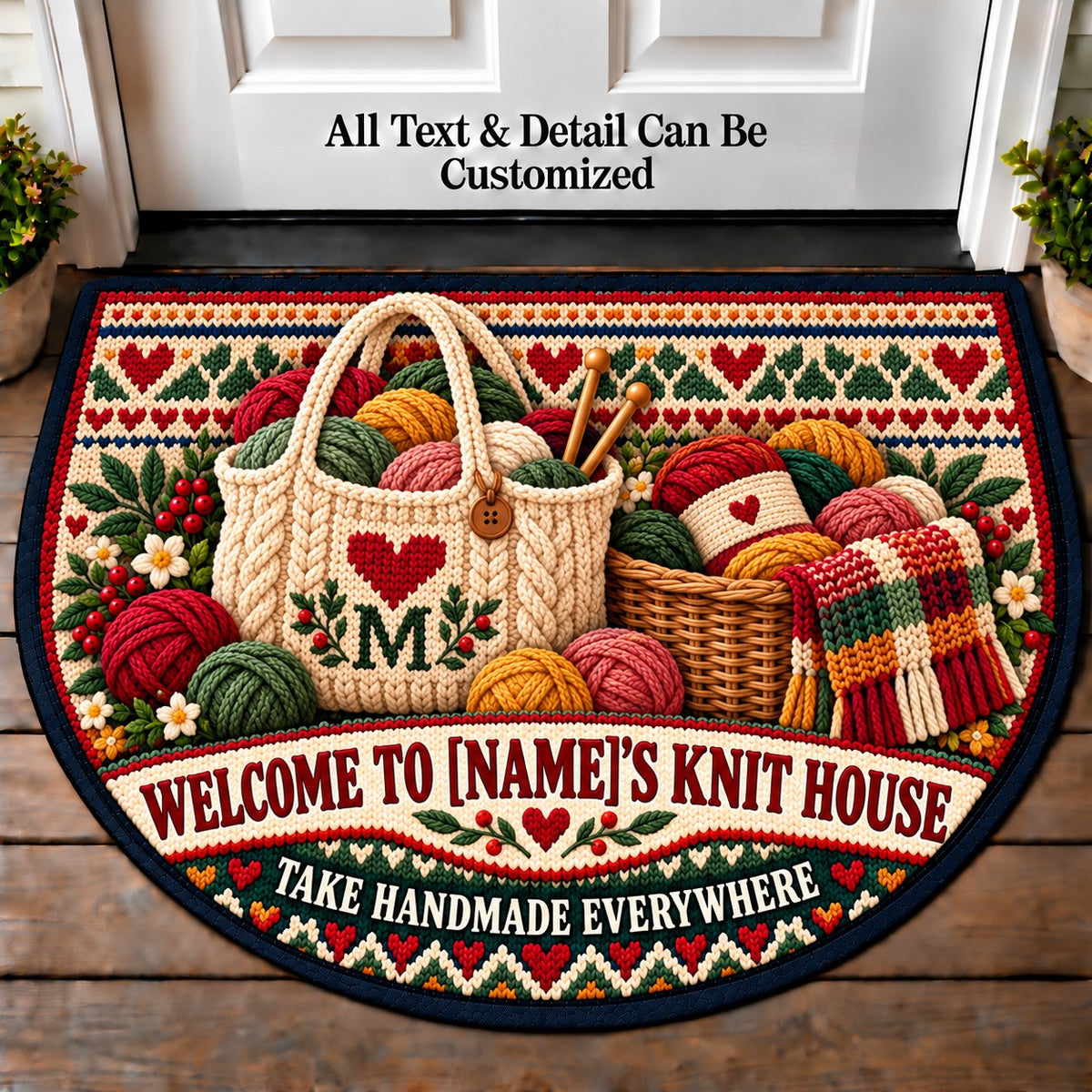 Market Tote Knit - Family Knit House Personalized Half Round Mat | 5To9Vibe