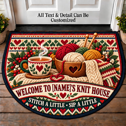 Needles Tea - Family Knit House Personalized Half Round Mat | 5To9Vibe