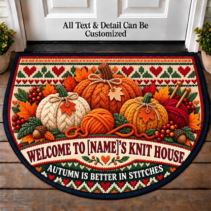 Pumpkin Knit - Family Knit House Personalized Half Round Mat | 5To9Vibe