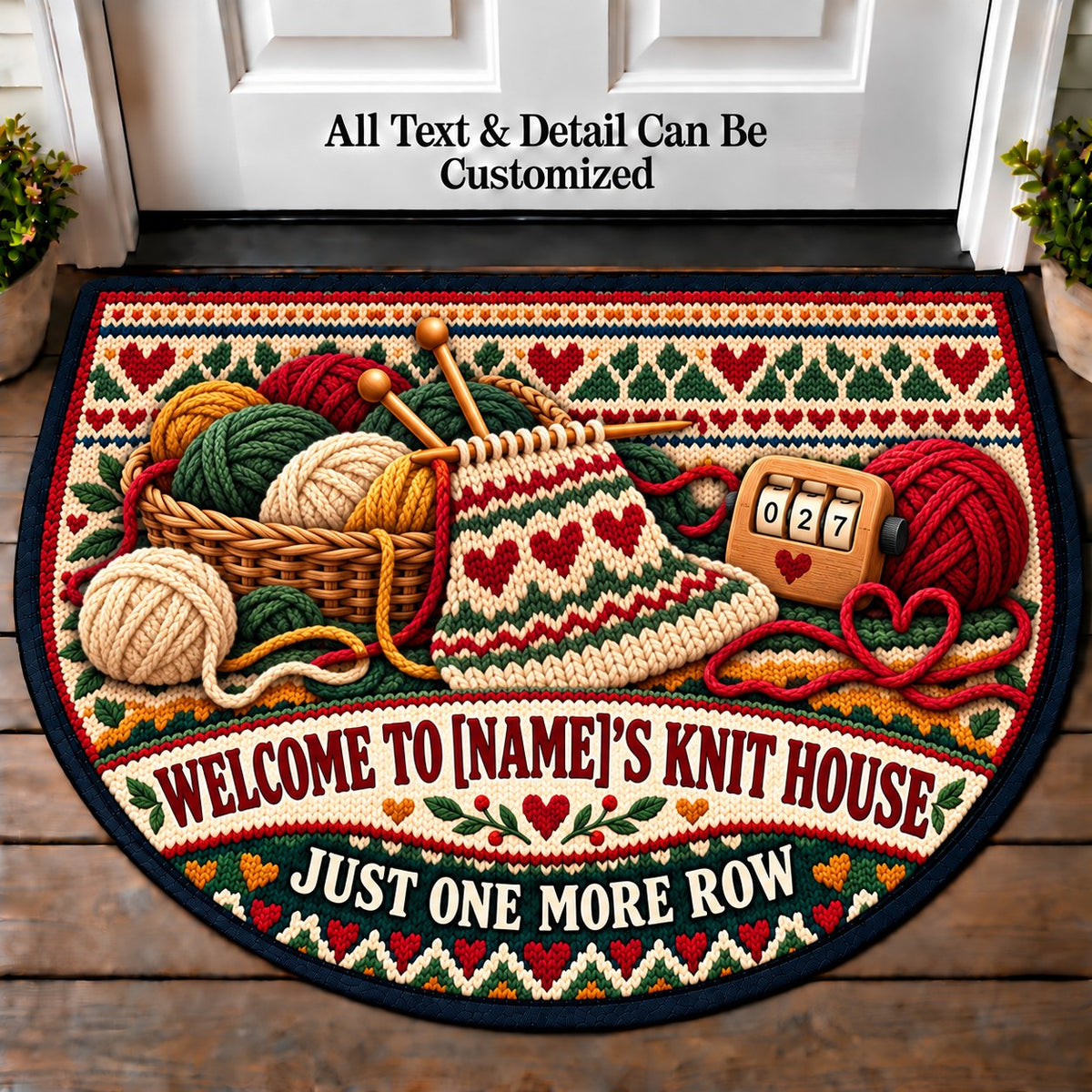 Row Counter - Family Knit House Personalized Half Round Mat | 5To9Vibe