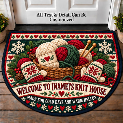 Winter Wool - Family Knit House Personalized Half Round Mat | 5To9Vibe