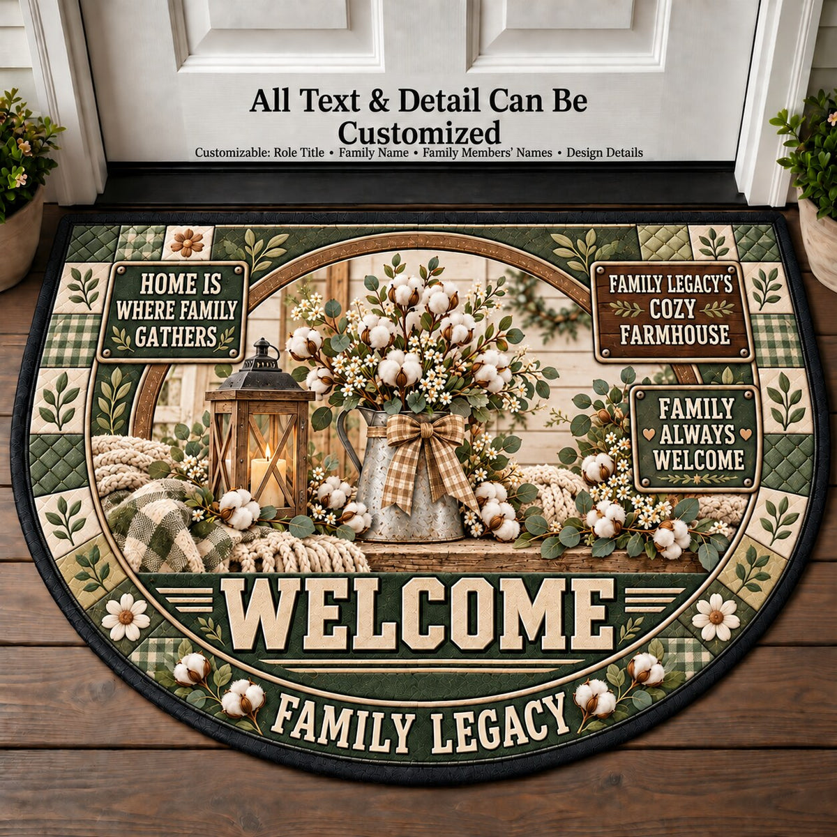 Family Legacy's Cozy Farmhouse Personalized Half Round Mat | 5To9Vibe