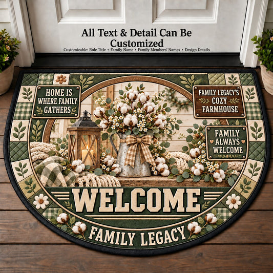 Family Legacy's Cozy Farmhouse Personalized Half Round Mat | 5To9Vibe