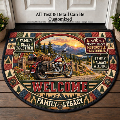 Family Legacy's Motorcycle Adventures Personalized Half Round Mat | 5To9Vibe