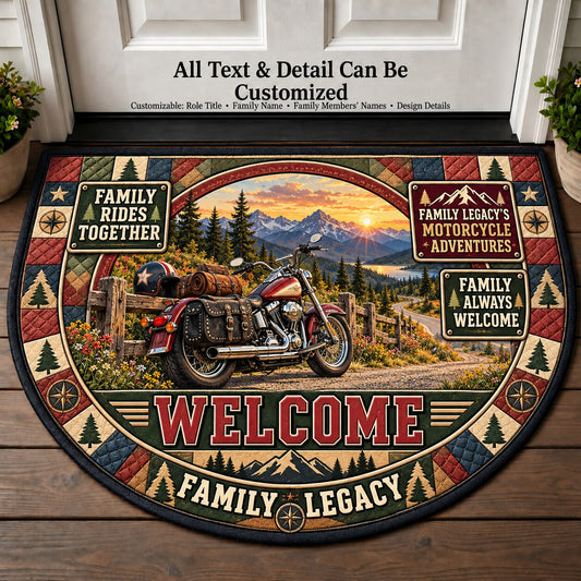 Family Legacy's Motorcycle Adventures Personalized Half Round Mat | 5To9Vibe