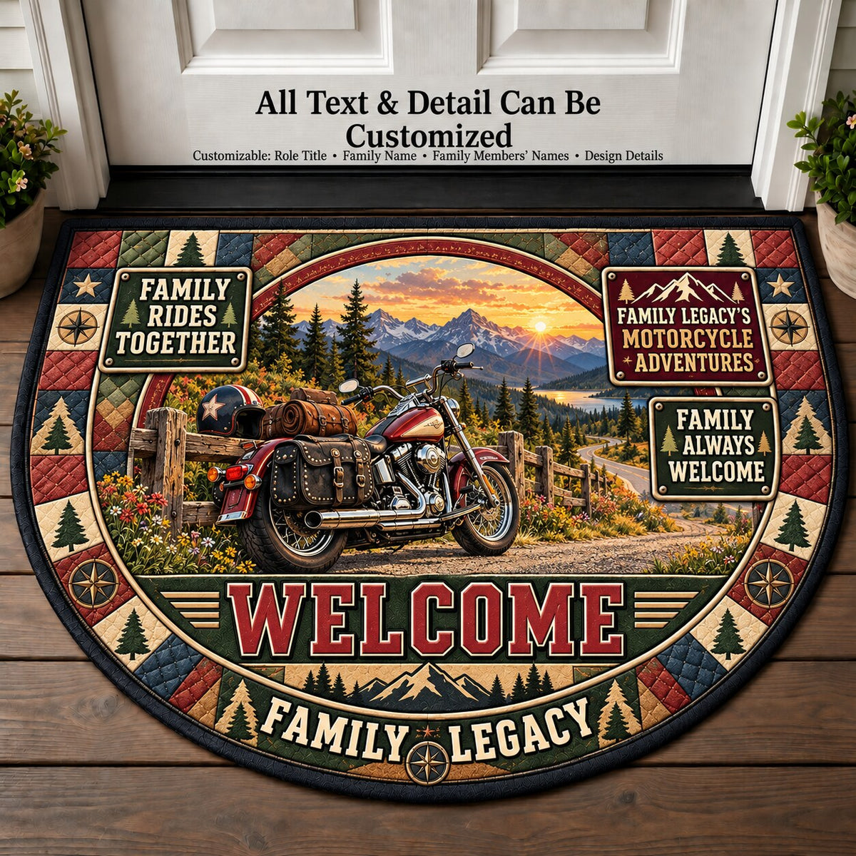 Family Legacy's Motorcycle Adventures Personalized Half Round Mat | 5To9Vibe