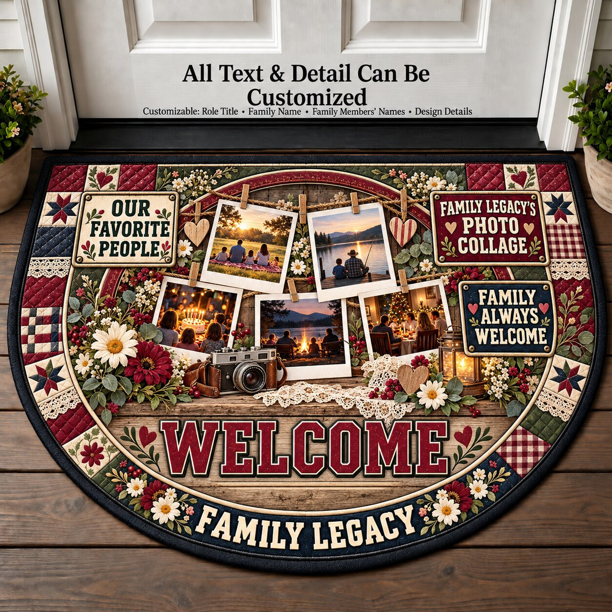 Family Legacy's Photo Collage Personalized Half Round Mat | 5To9Vibe