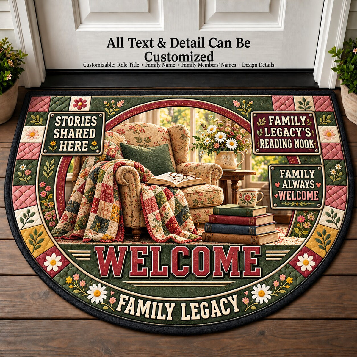 Family Legacy's Reading Nook Personalized Half Round Mat | 5To9Vibe