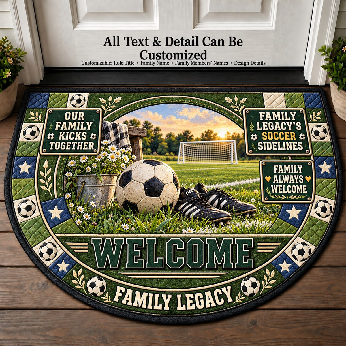 Family Legacy's Soccer Sidelines Personalized Half Round Mat | 5To9Vibe