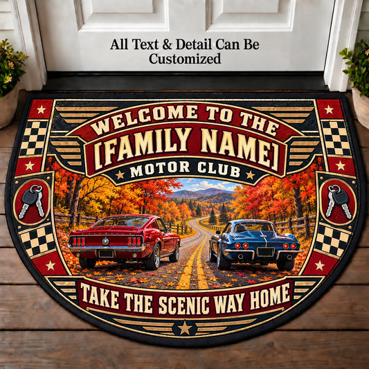 Autumn Country Road - Family Motor Club Personalized Half Round Mat | 5To9Vibe