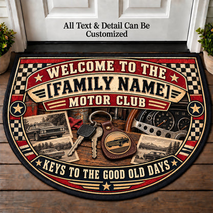 Car Keys Keepsakes - Family Motor Club Personalized Half Round Mat | 5To9Vibe