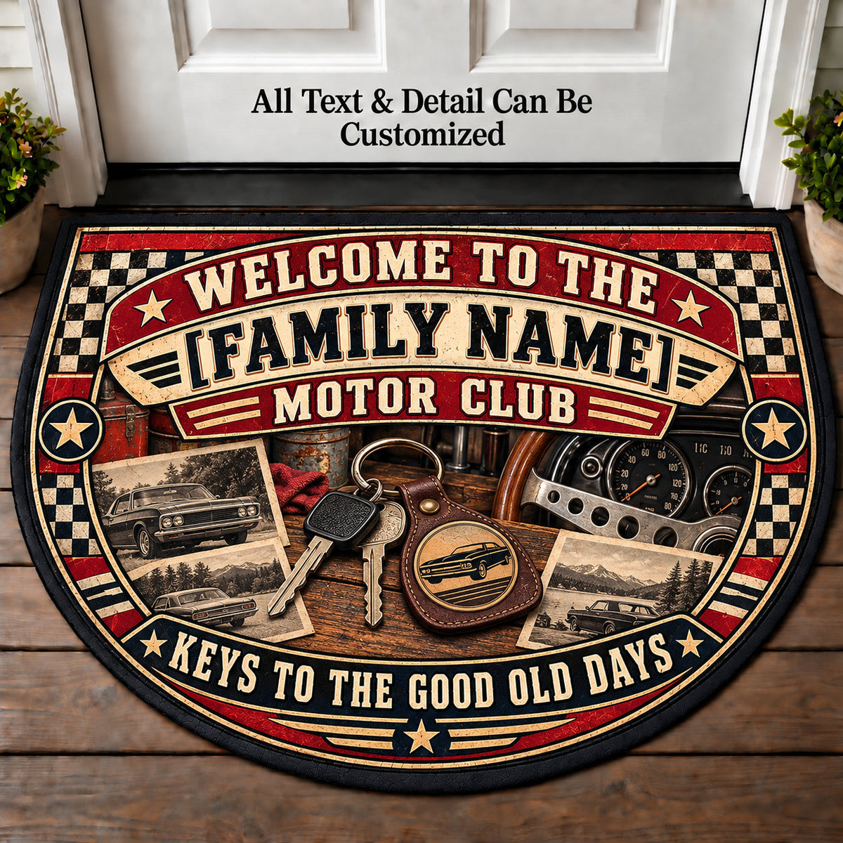 Car Keys Keepsakes - Family Motor Club Personalized Half Round Mat | 5To9Vibe