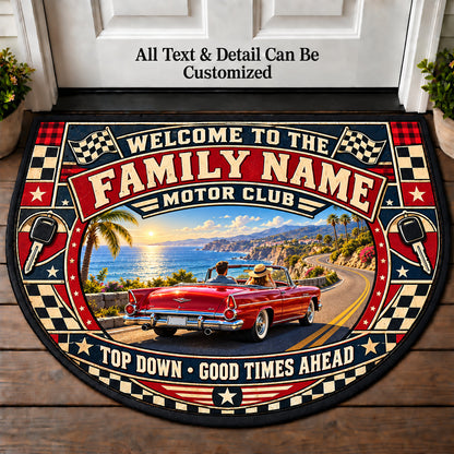 Convertible Coast - Family Motor Club Personalized Half Round Mat | 5To9Vibe