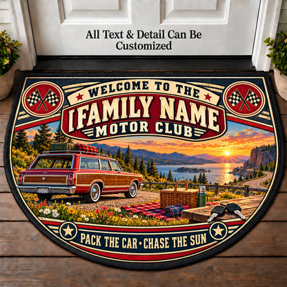 Picnic Road Trip - Family Motor Club Personalized Half Round Mat | 5To9Vibe