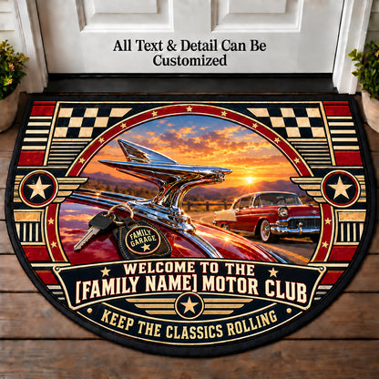 Polished Hood Ornament - Family Motor Club Personalized Half Round Mat | 5To9Vibe
