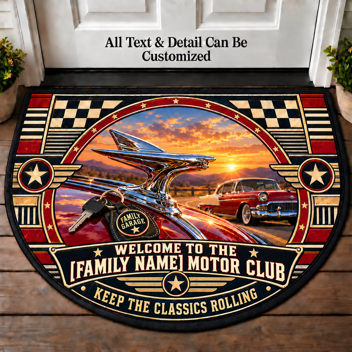 Polished Hood Ornament - Family Motor Club Personalized Half Round Mat | 5To9Vibe