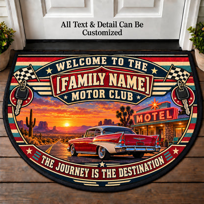 Roadside Motel - Family Motor Club Personalized Half Round Mat | 5To9Vibe