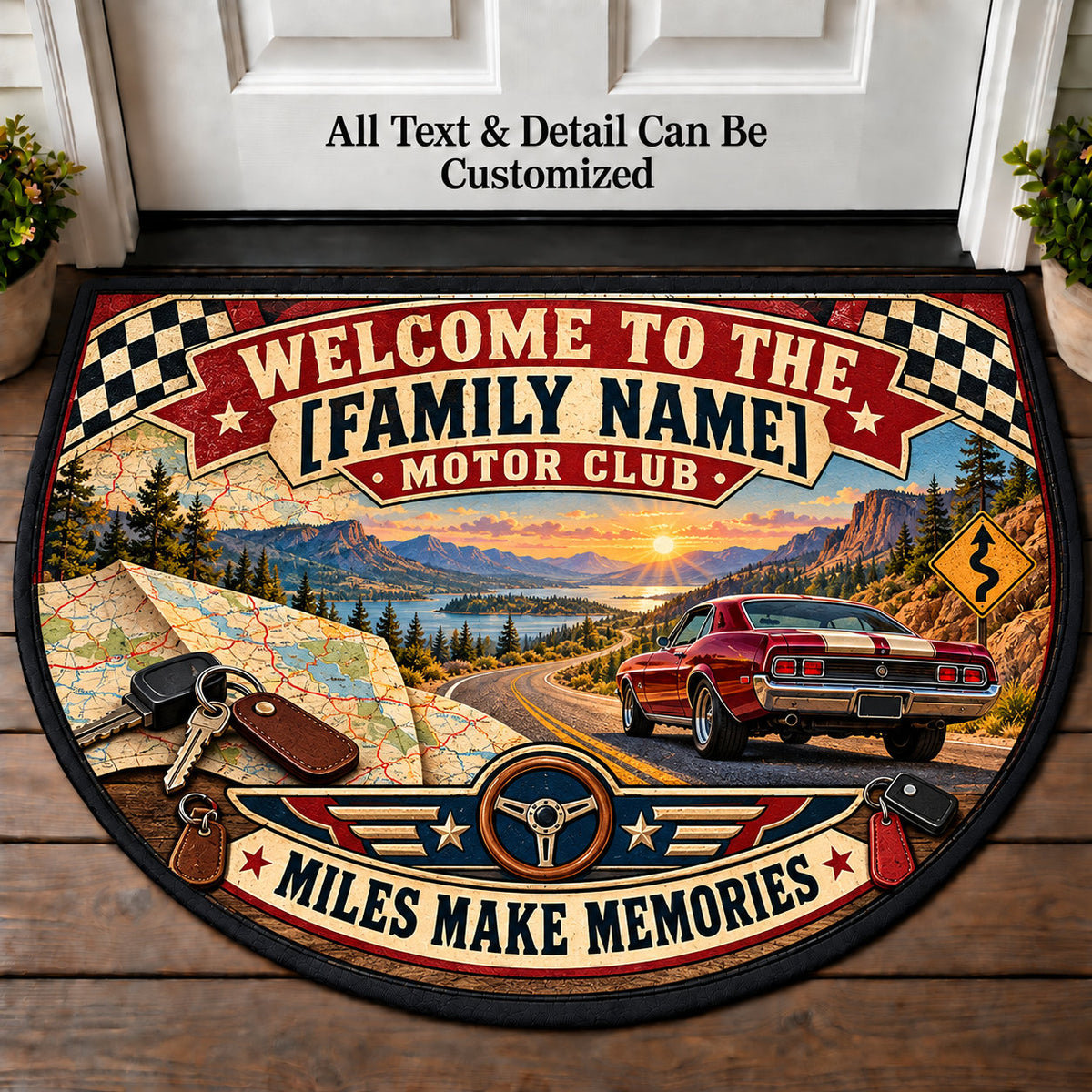 Route Map Memories - Family Motor Club Personalized Half Round Mat | 5To9Vibe