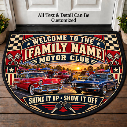 Sunday Car Show - Family Motor Club Personalized Half Round Mat | 5To9Vibe