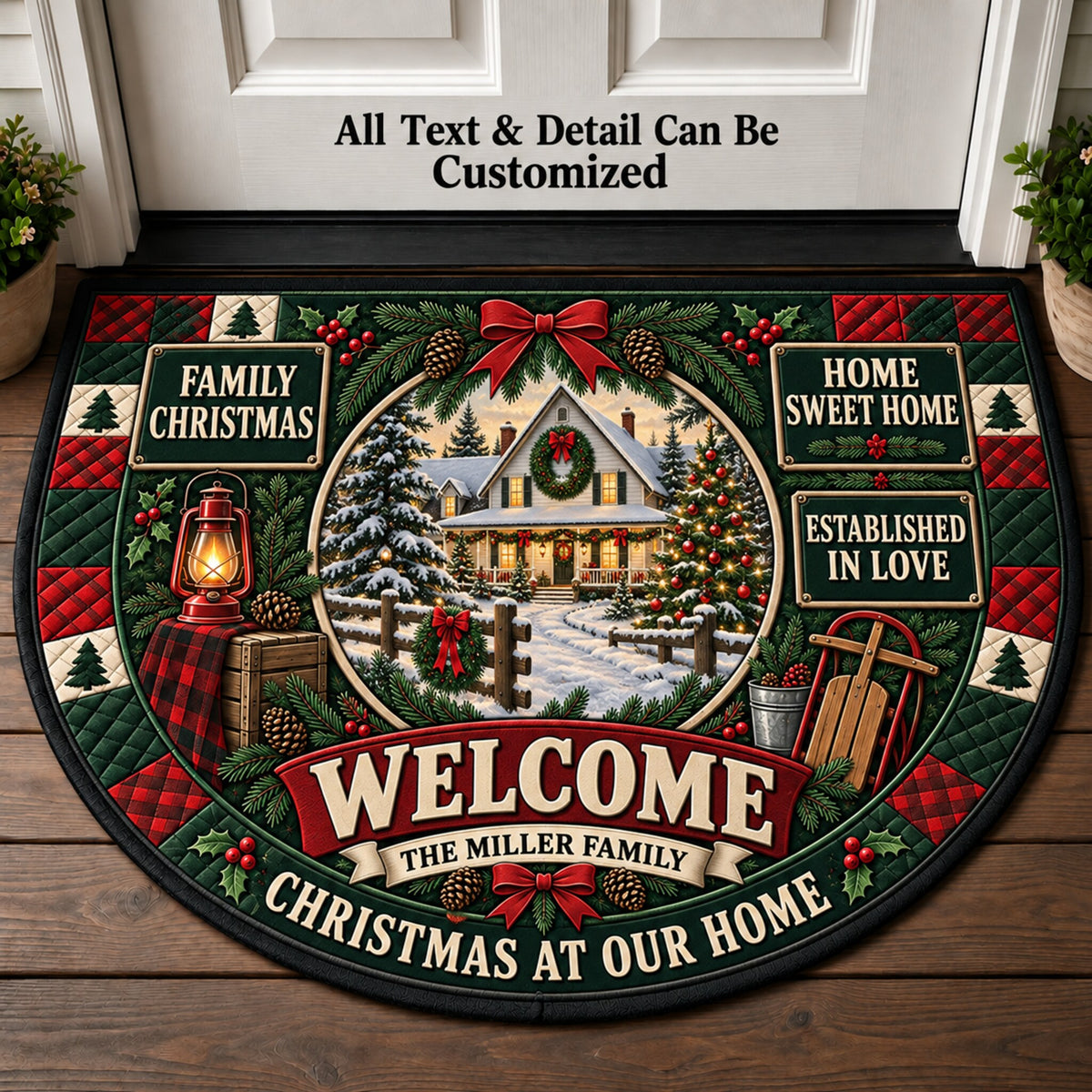 Family Name Christmas Personalized Half Round Mat | 5To9Vibe