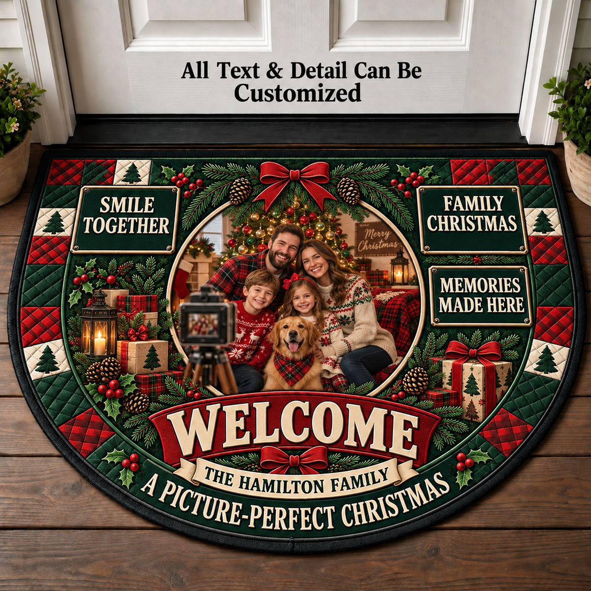 Family Photo Christmas Personalized Half Round Mat | 5To9Vibe