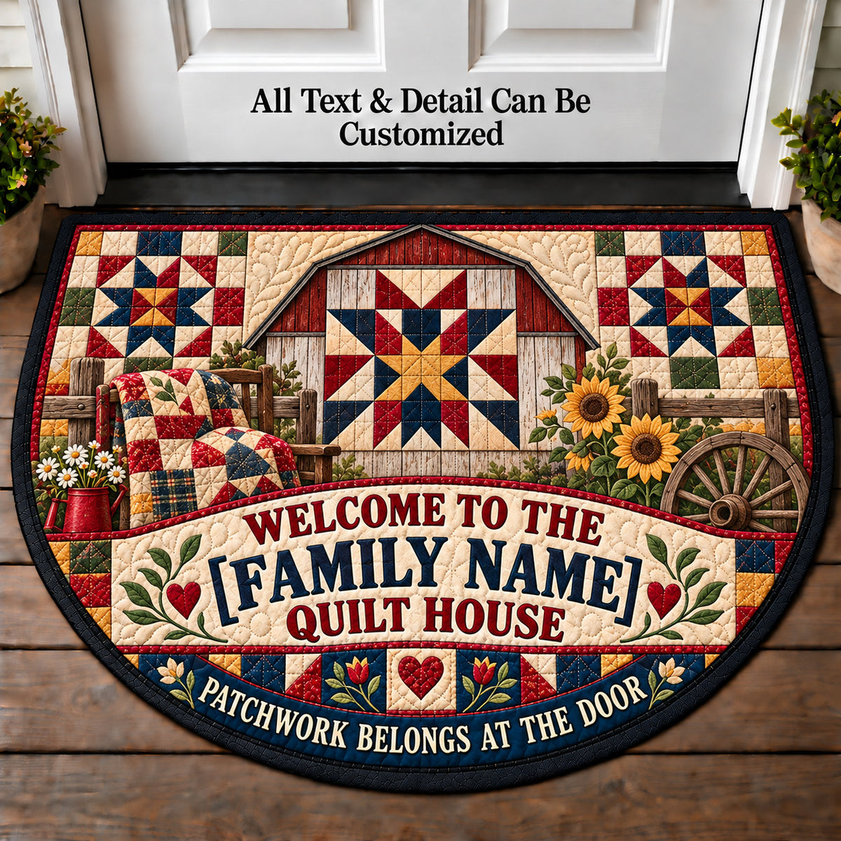 Barn Quilt Accent - Family Quilt House Personalized Half Round Mat | 5To9Vibe