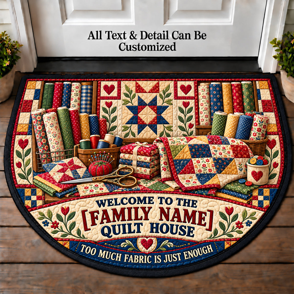 Fabric Shop Finds - Family Quilt House Personalized Half Round Mat | 5To9Vibe