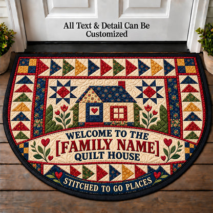 Flying Geese Pattern - Family Quilt House Personalized Half Round Mat | 5To9Vibe