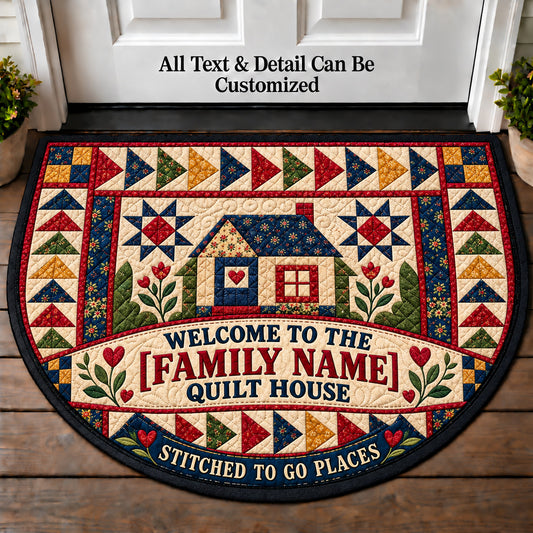 Flying Geese Pattern - Family Quilt House Personalized Half Round Mat | 5To9Vibe