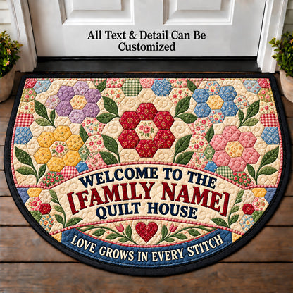 Grandmother's Flower Garden - Family Quilt House Personalized Half Round Mat | 5To9Vibe