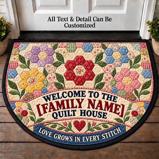 Grandmother's Flower Garden - Family Quilt House Personalized Half Round Mat | 5To9Vibe